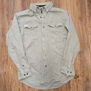Harley Davidson Tan 100% Cotton Fleece Metal Snap Button Down Medium Tall Beige